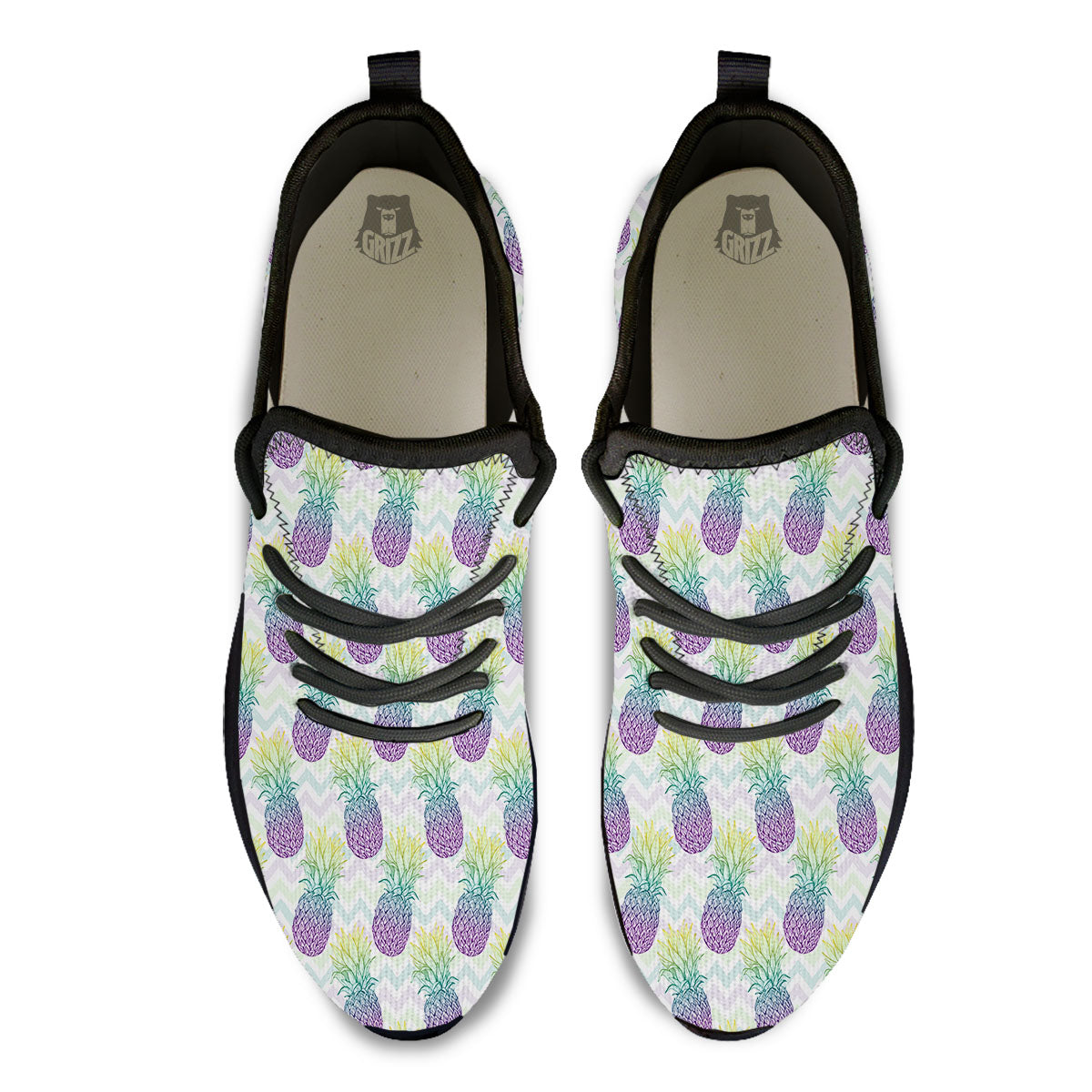 Zig Zag Pineapple Bright Print Pattern Black Athletic Shoes-grizzshop