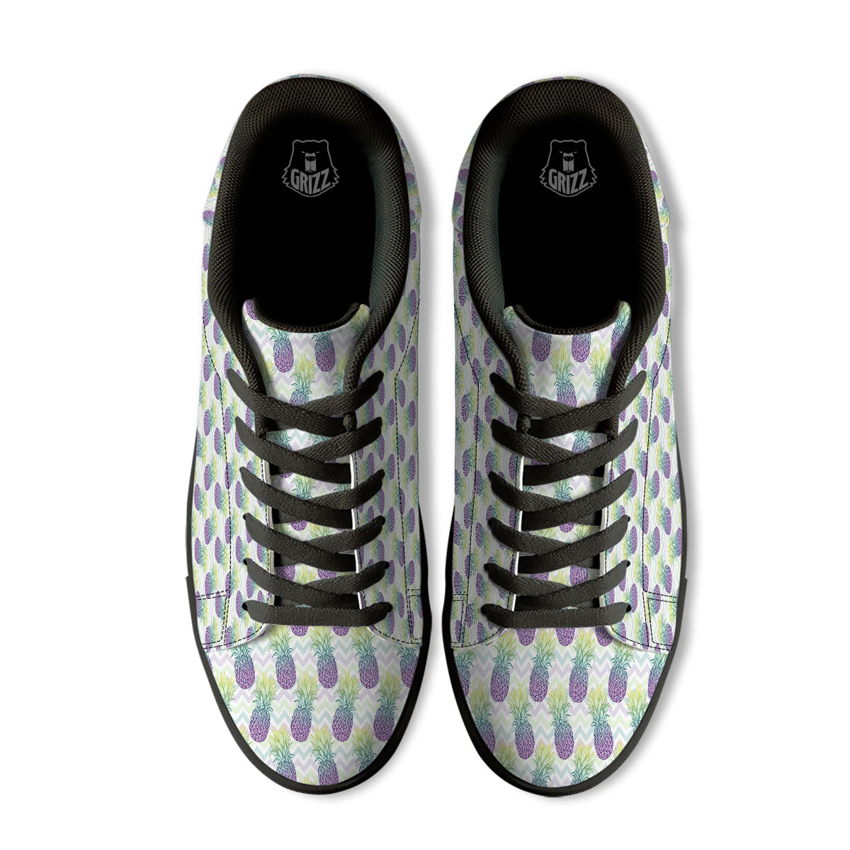 Zig Zag Pineapple Bright Print Pattern Black Low Top Sneakers-grizzshop