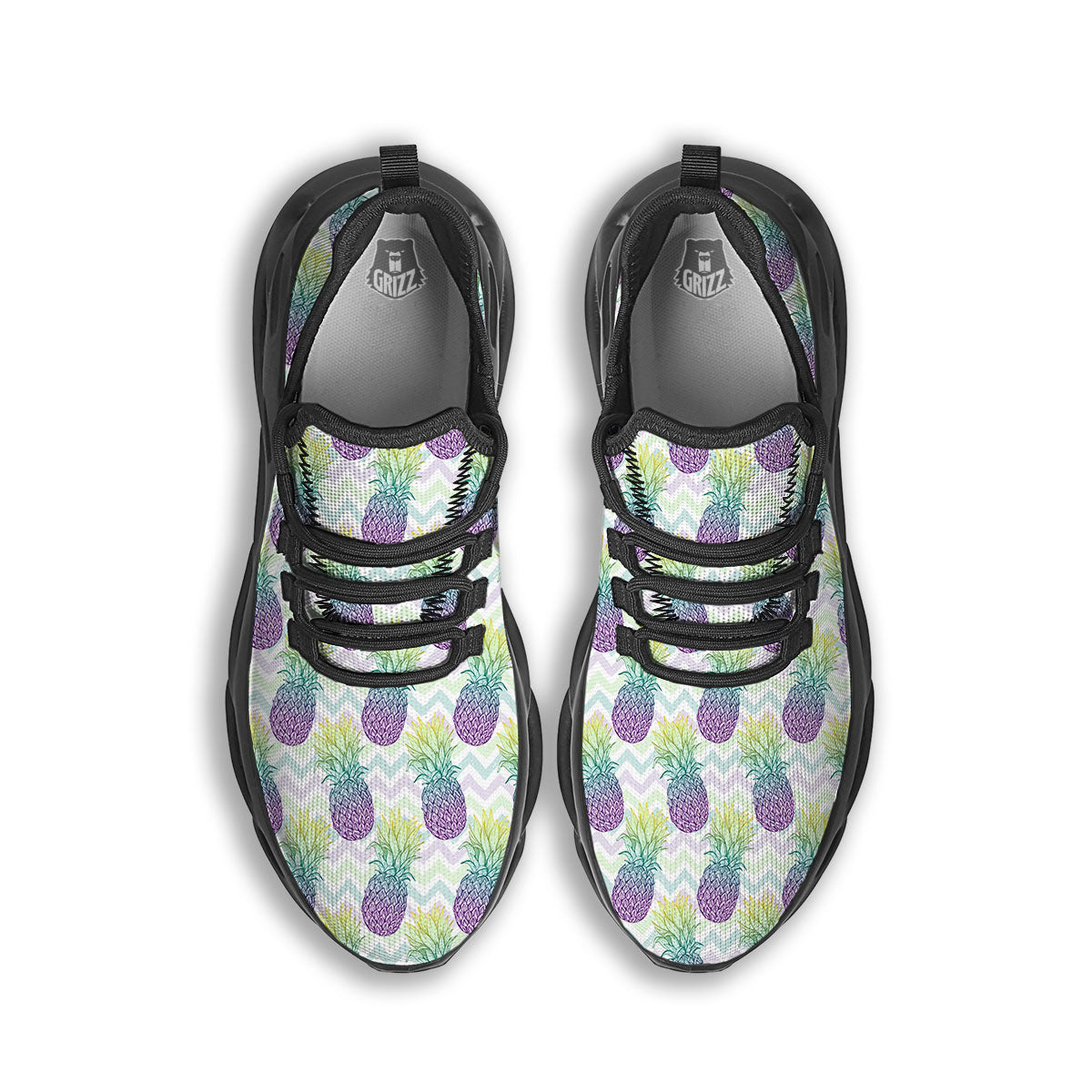 Zig Zag Pineapple Bright Print Pattern Black Running Shoes-grizzshop