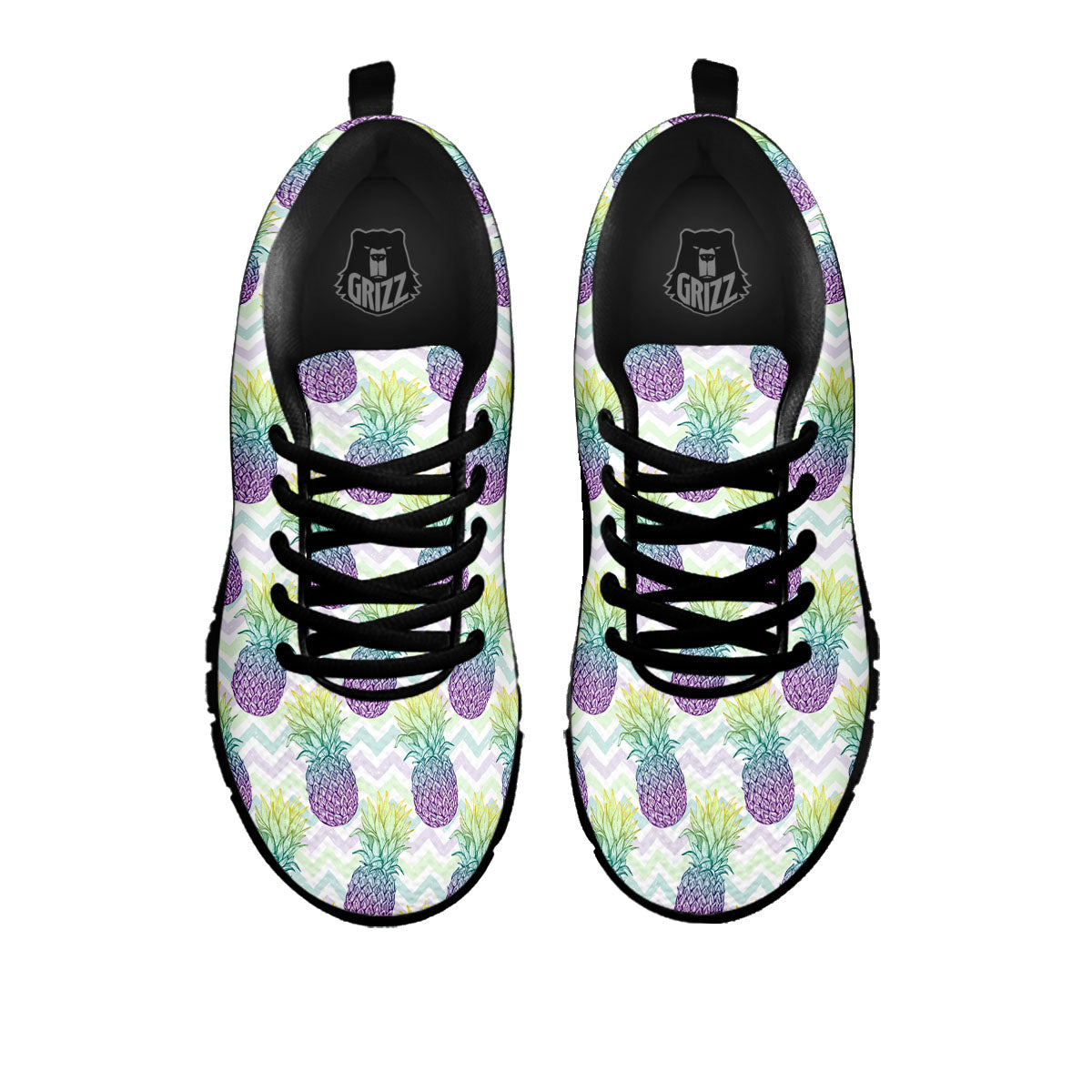 Zig Zag Pineapple Bright Print Pattern Black Sneaker-grizzshop