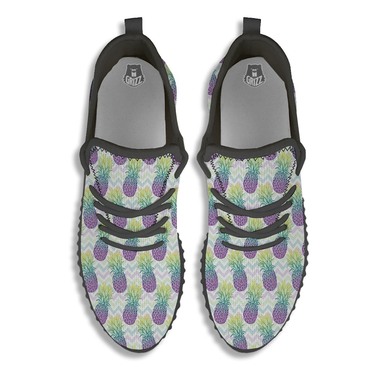 Zig Zag Pineapple Bright Print Pattern Black Walking Shoes-grizzshop