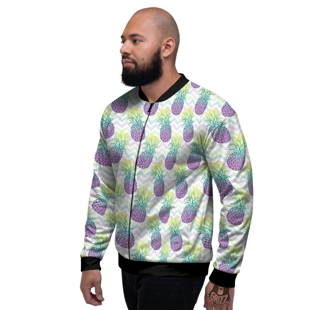 Zig Zag Pineapple Bright Print Pattern Men's Bomber Jacket-grizzshop