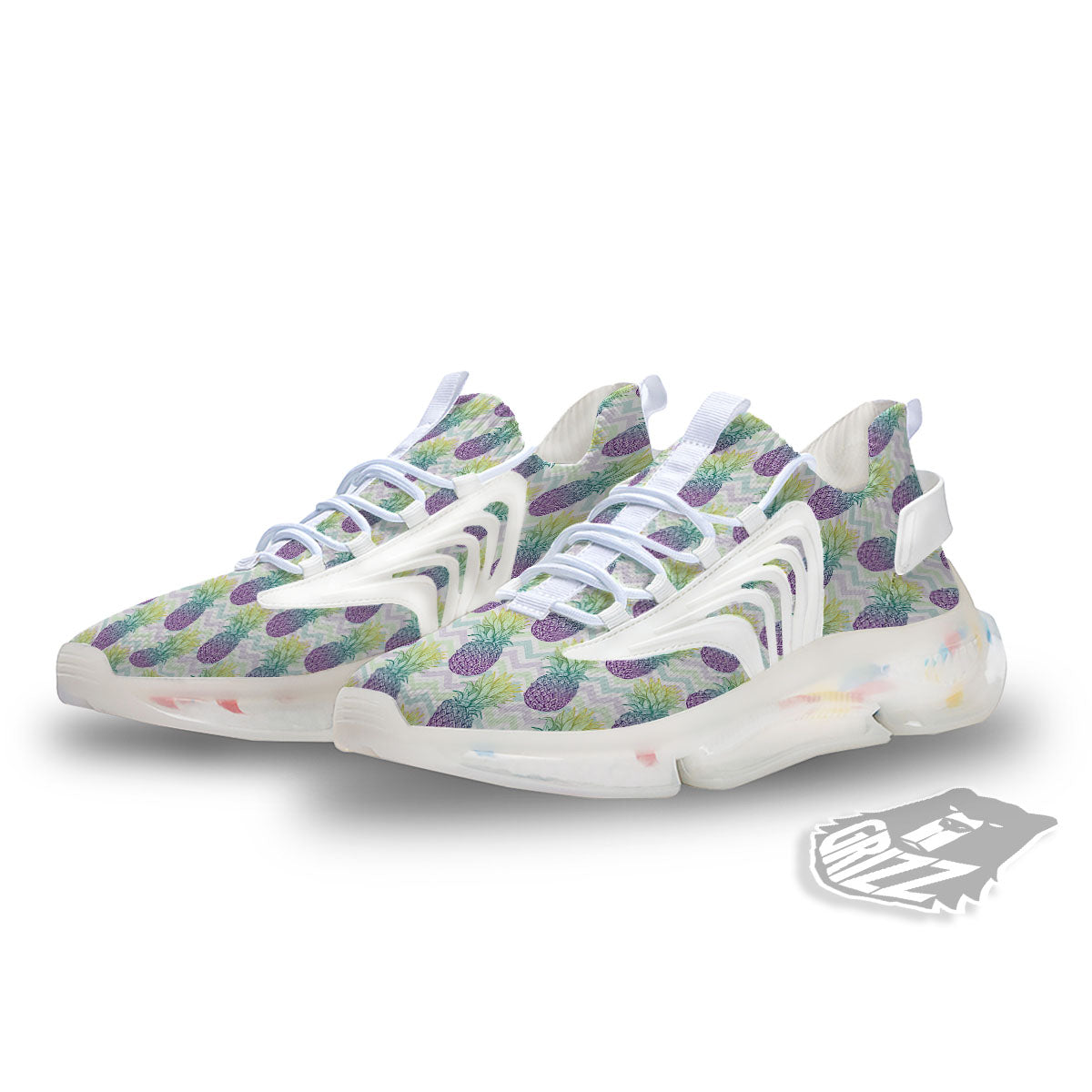 Zig Zag Pineapple Bright Print Pattern White Gym Shoes-grizzshop