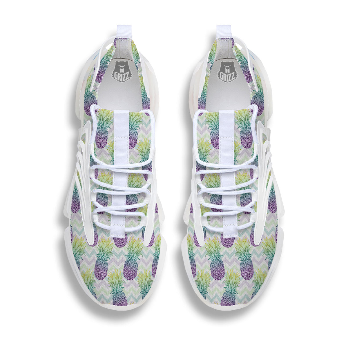 Zig Zag Pineapple Bright Print Pattern White Gym Shoes-grizzshop