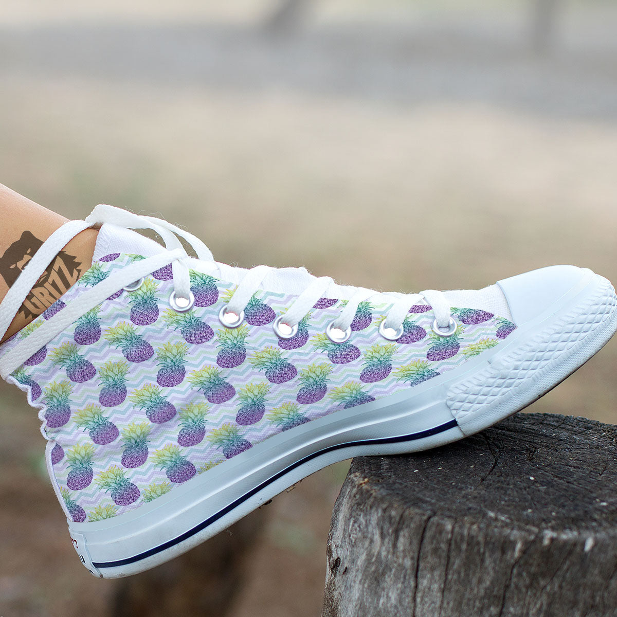 Zig Zag Pineapple Bright Print Pattern White High Top Shoes-grizzshop