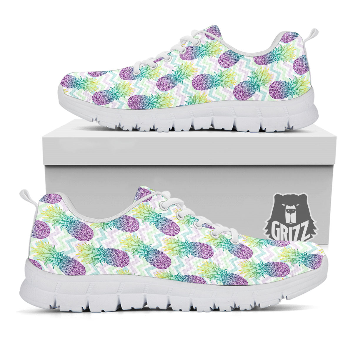 Zig Zag Pineapple Bright Print Pattern White Sneaker-grizzshop