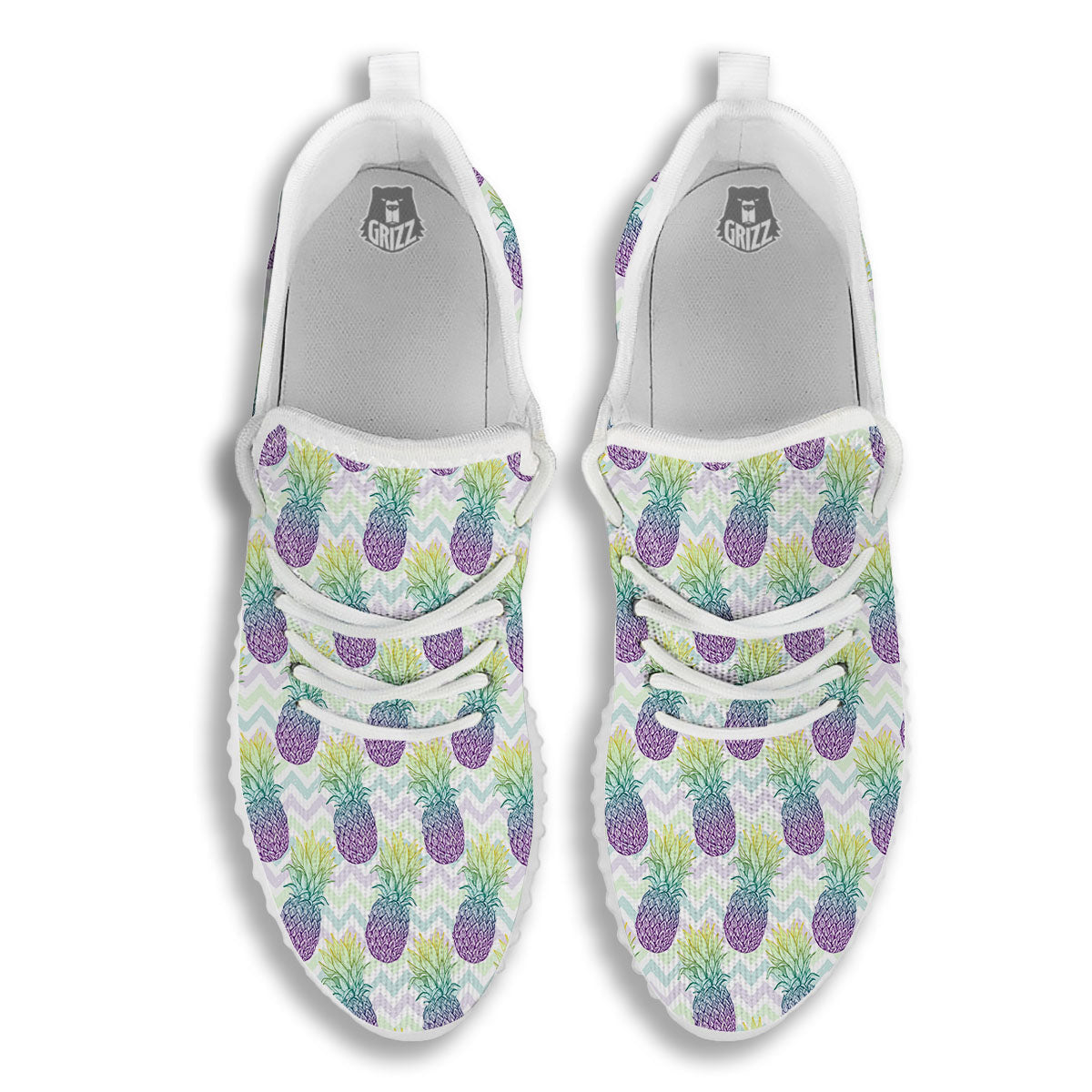 Zig Zag Pineapple Bright Print Pattern White Walking Shoes-grizzshop