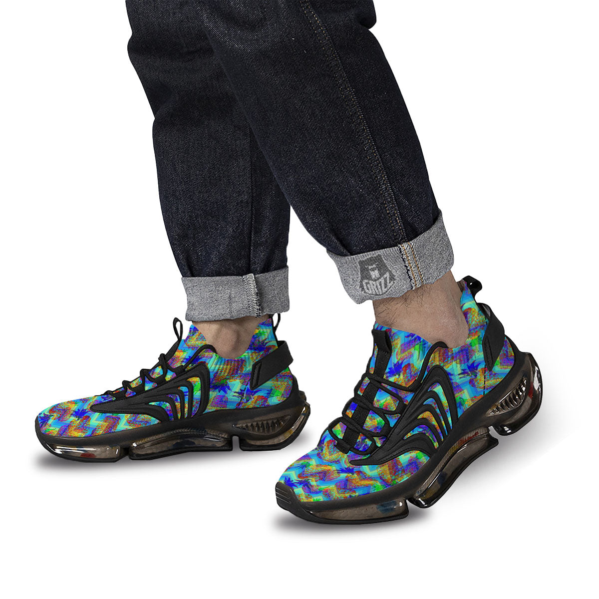 Zig Zag Pineapple Neon EDM Print Pattern Black Gym Shoes-grizzshop
