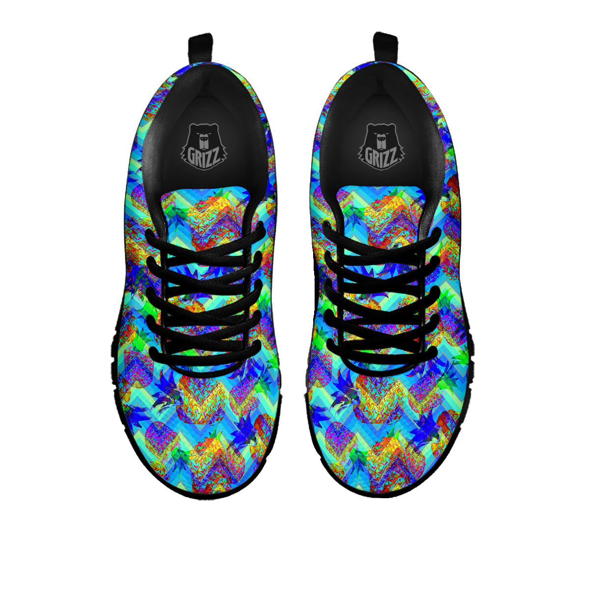 Zig Zag Pineapple Neon EDM Print Pattern Black Sneaker-grizzshop