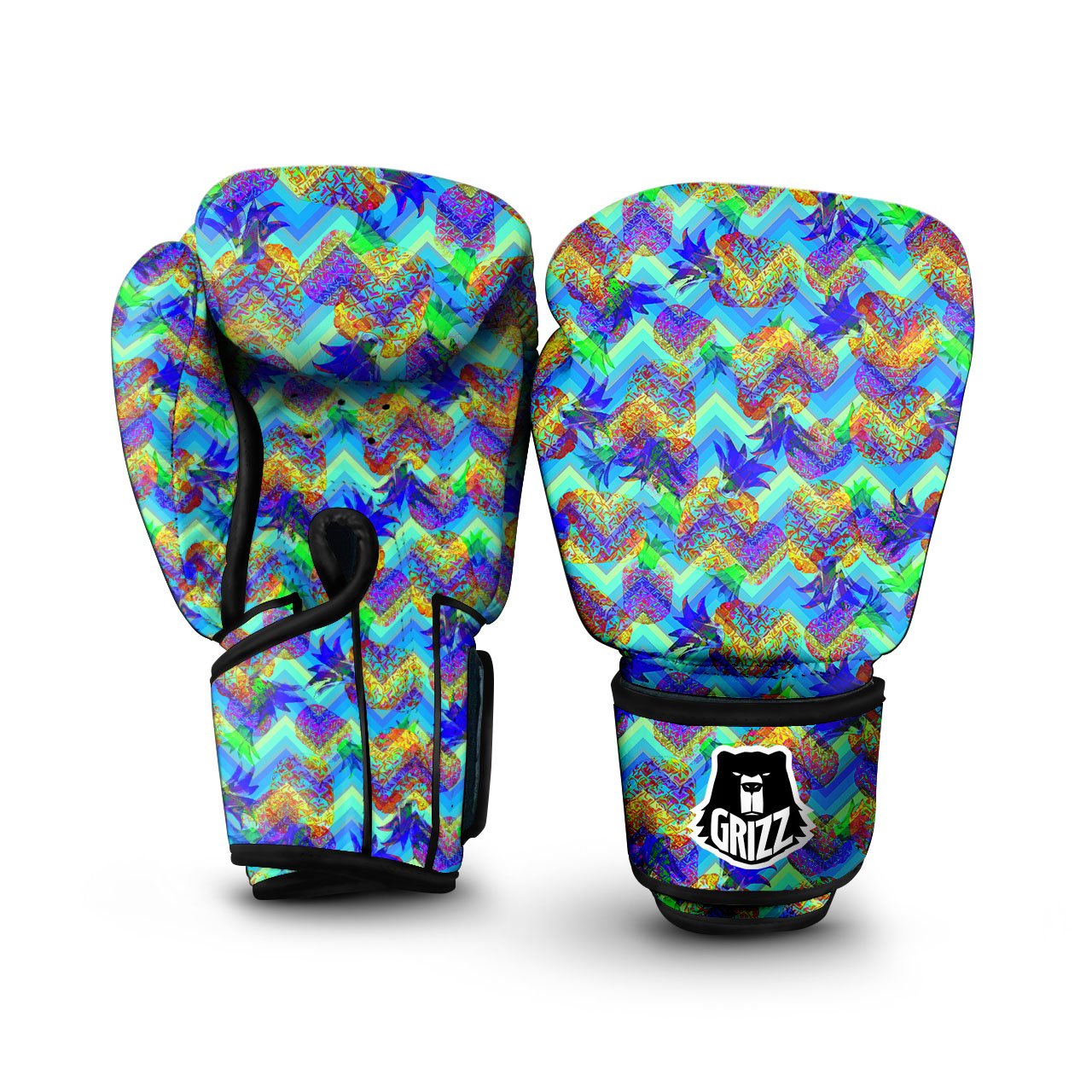 Zig Zag Pineapple Neon EDM Print Pattern Boxing Gloves-grizzshop
