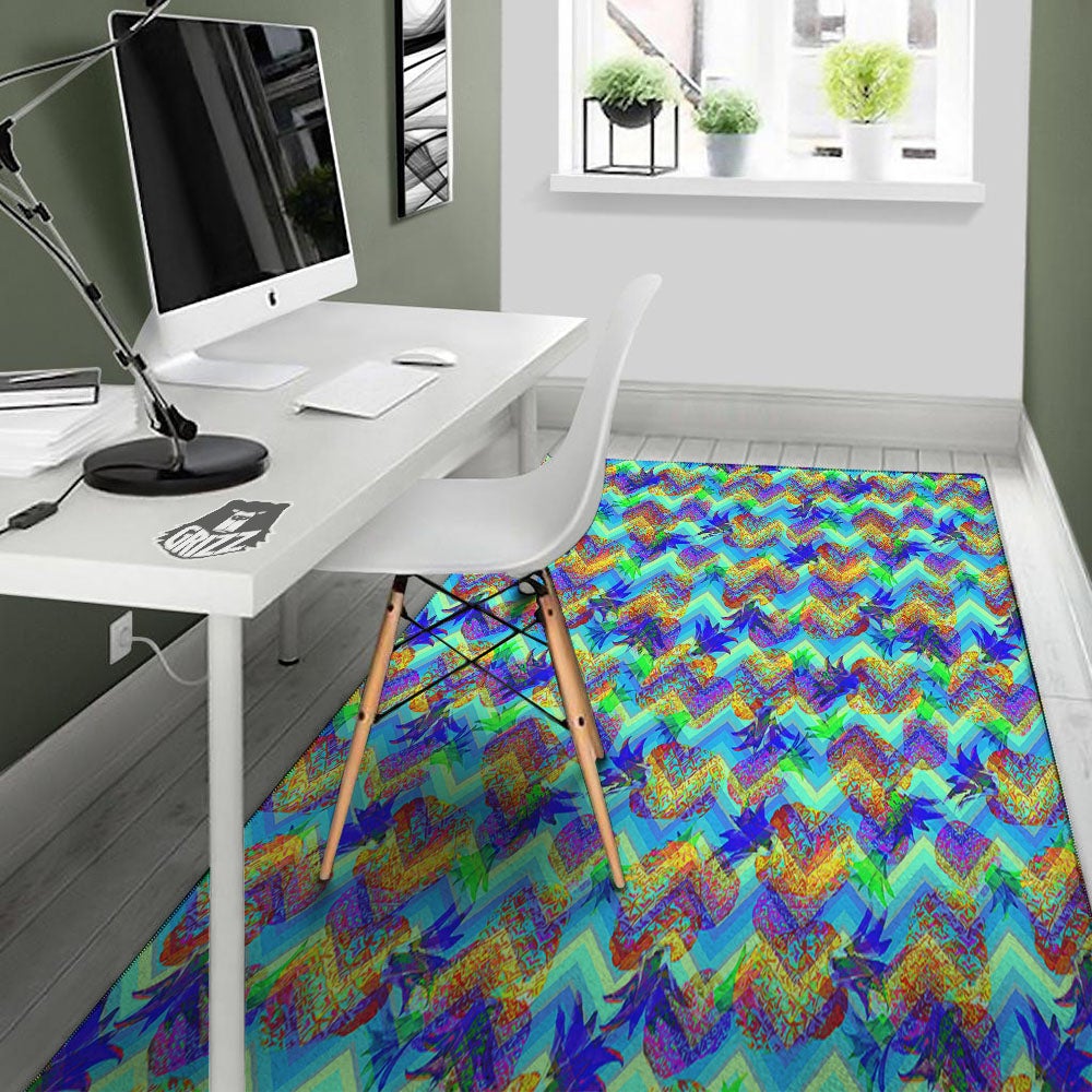 Zig Zag Pineapple Neon EDM Print Pattern Floor Mat-grizzshop
