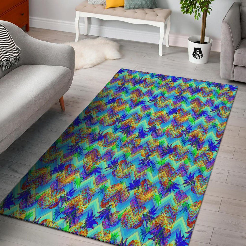 Zig Zag Pineapple Neon EDM Print Pattern Floor Mat-grizzshop