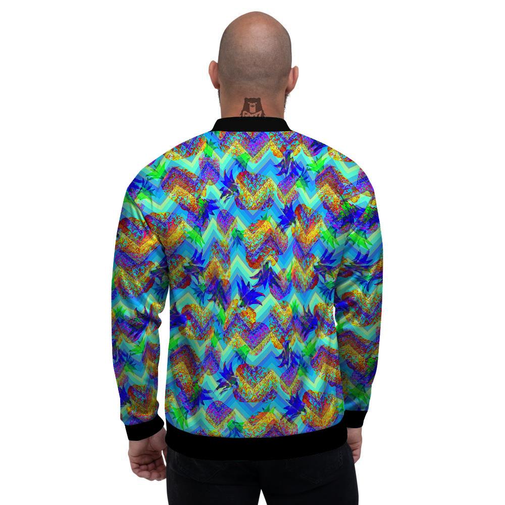 Zig Zag Pineapple Neon EDM Print Pattern Men's Bomber Jacket-grizzshop
