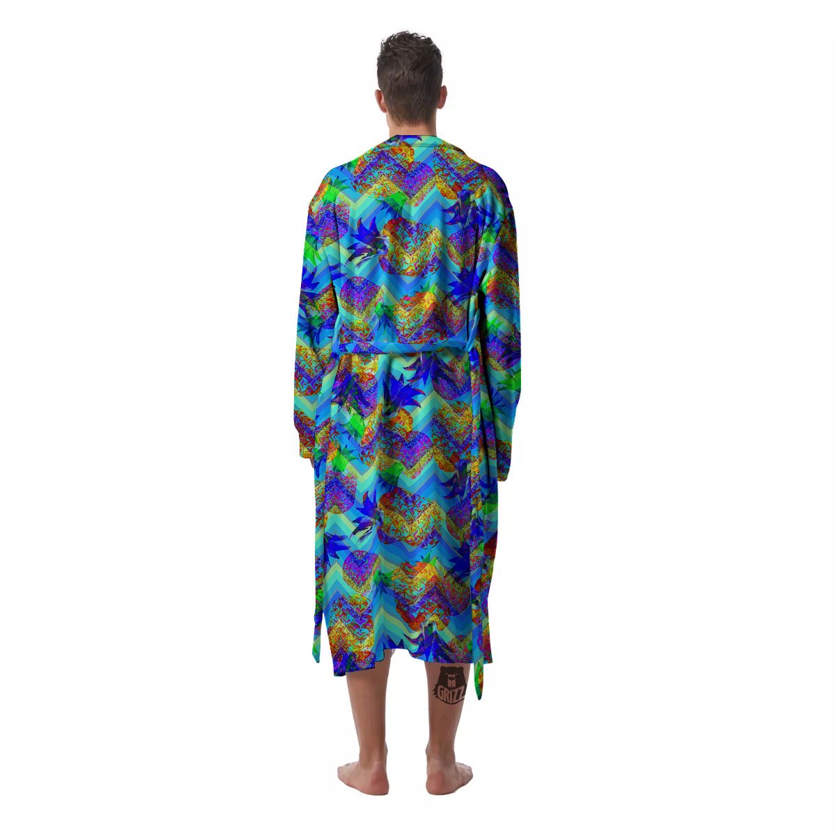 Zig Zag Pineapple Neon EDM Print Pattern Men's Robe-grizzshop