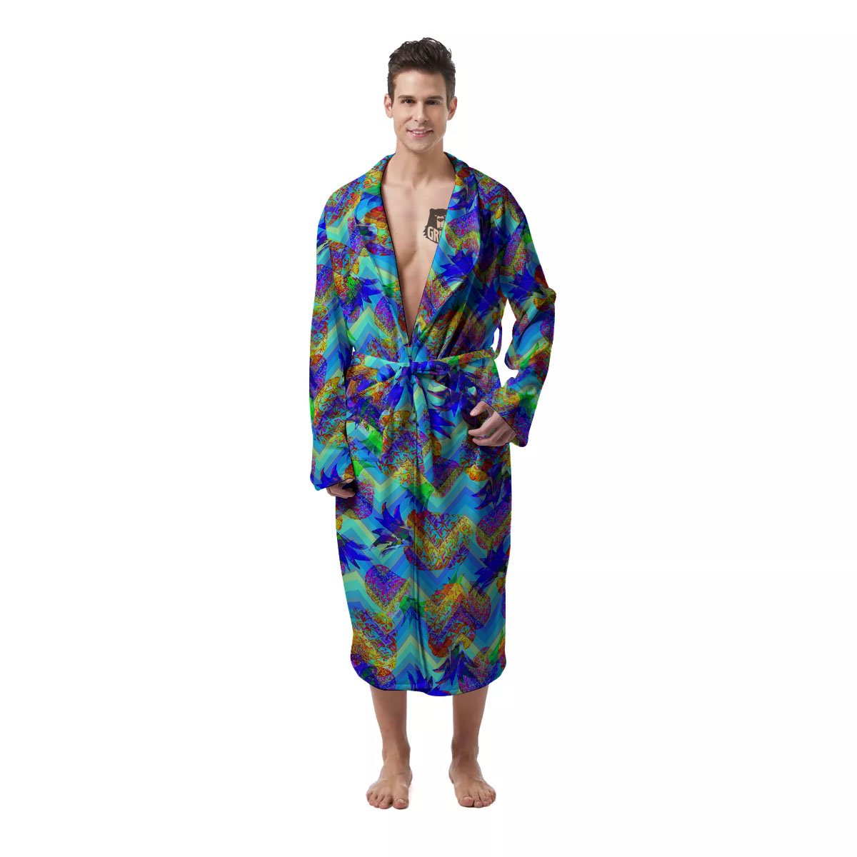 Apple Pattern Print Men Long Robe