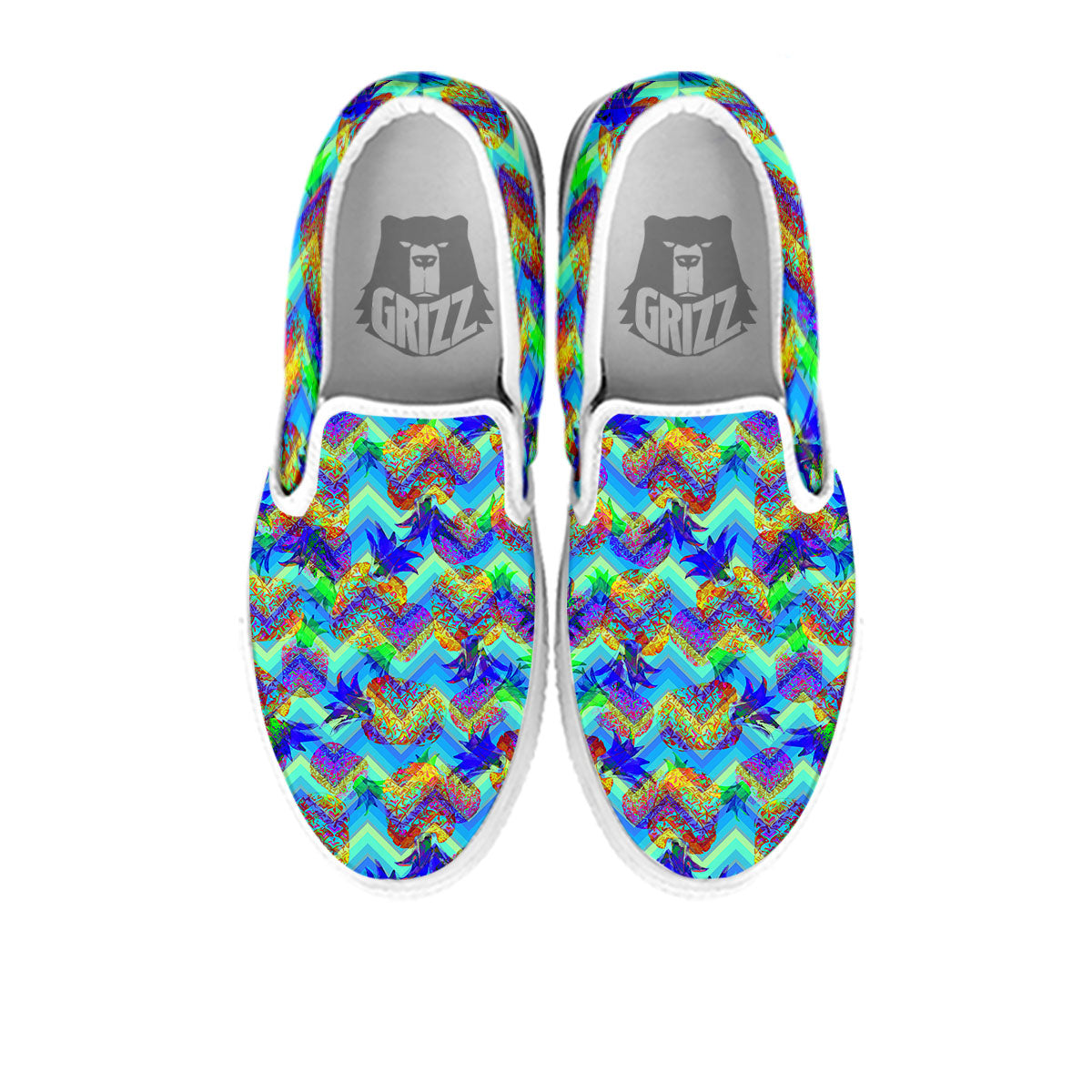 Zig Zag Pineapple Neon EDM Print Pattern White Slip On Shoes-grizzshop