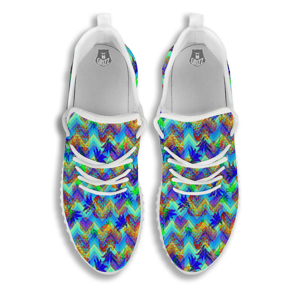 Zig Zag Pineapple Neon EDM Print Pattern White Walking Shoes-grizzshop