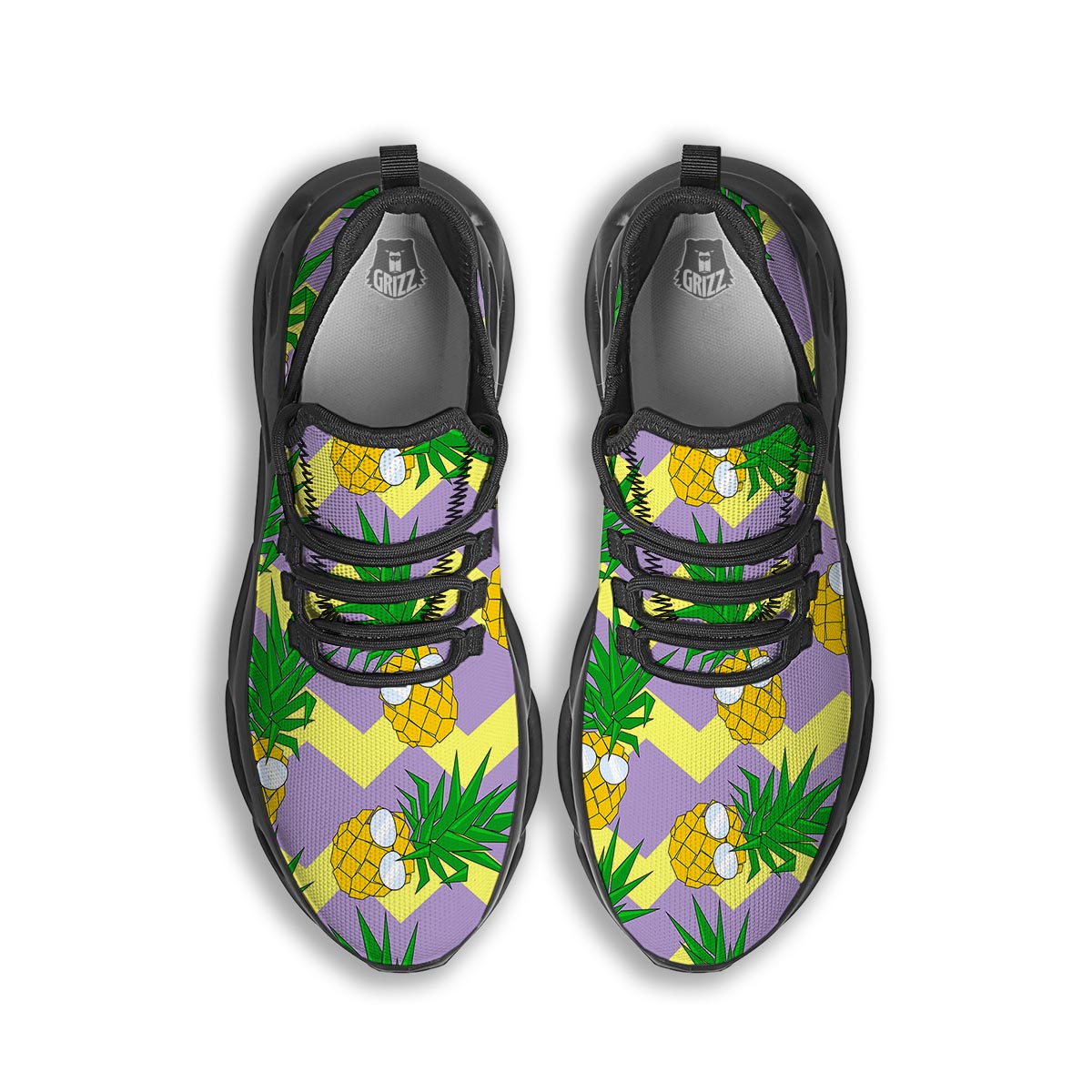 Zig Zag Pineapple Print Black Running Shoes-grizzshop