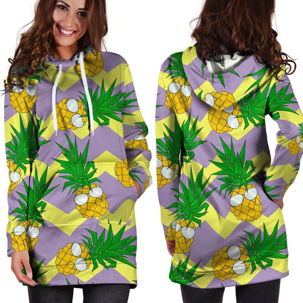 Zig Zag Pineapple Print Hoodie Dress-grizzshop