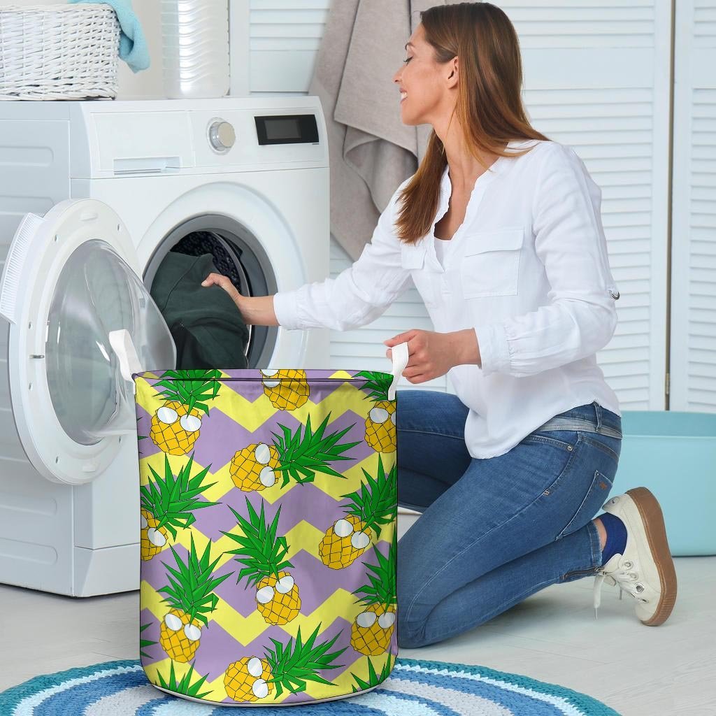 Zig Zag Pineapple Print Laundry Basket-grizzshop