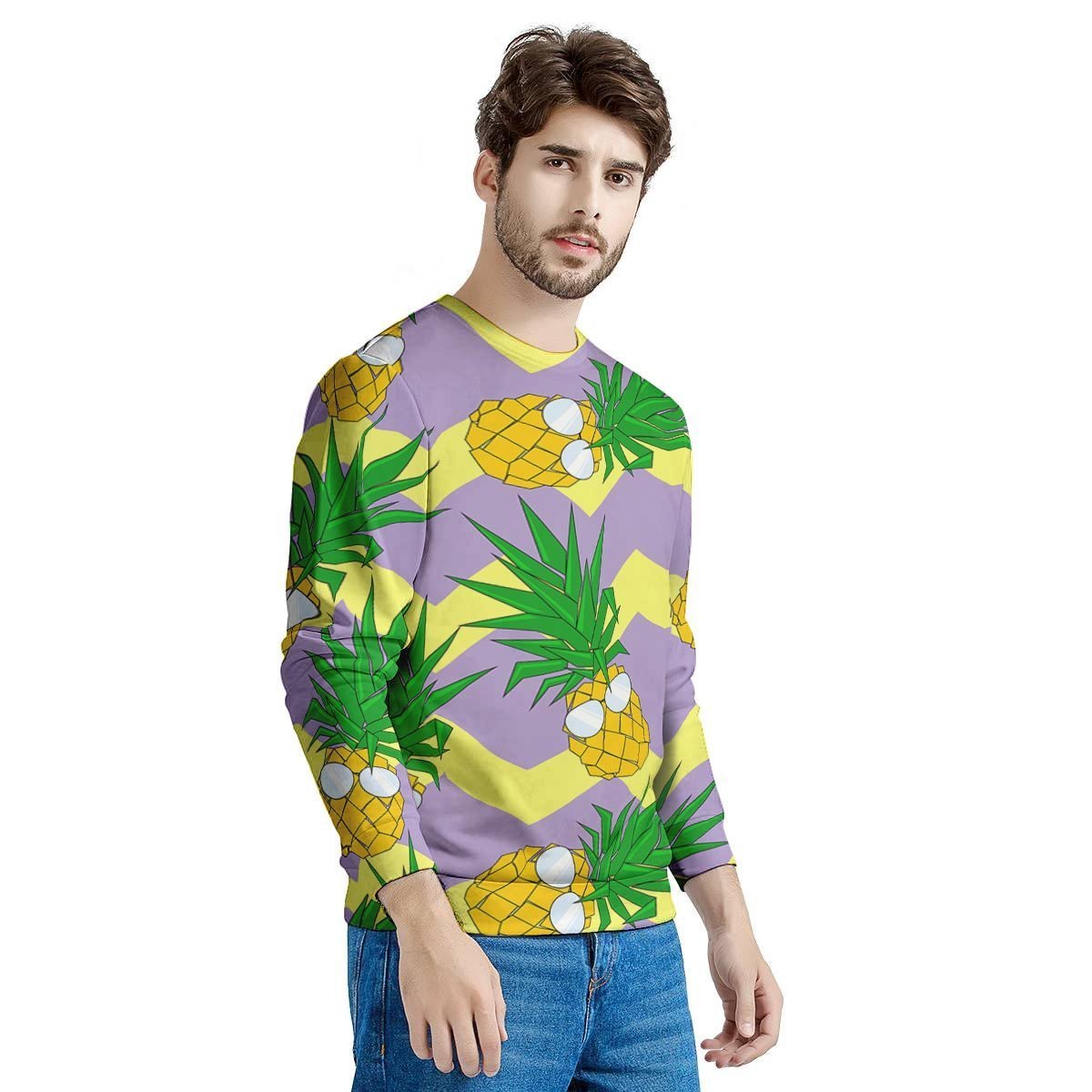Zig Zag Pineapple Print Men's Sweatshirt-grizzshop