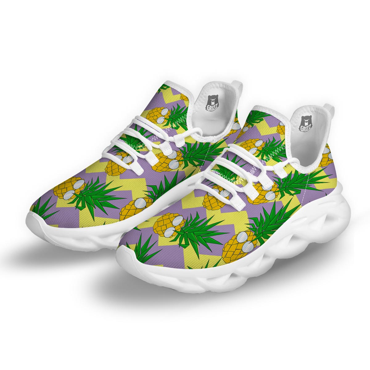 Zig Zag Pineapple Print White Running Shoes-grizzshop