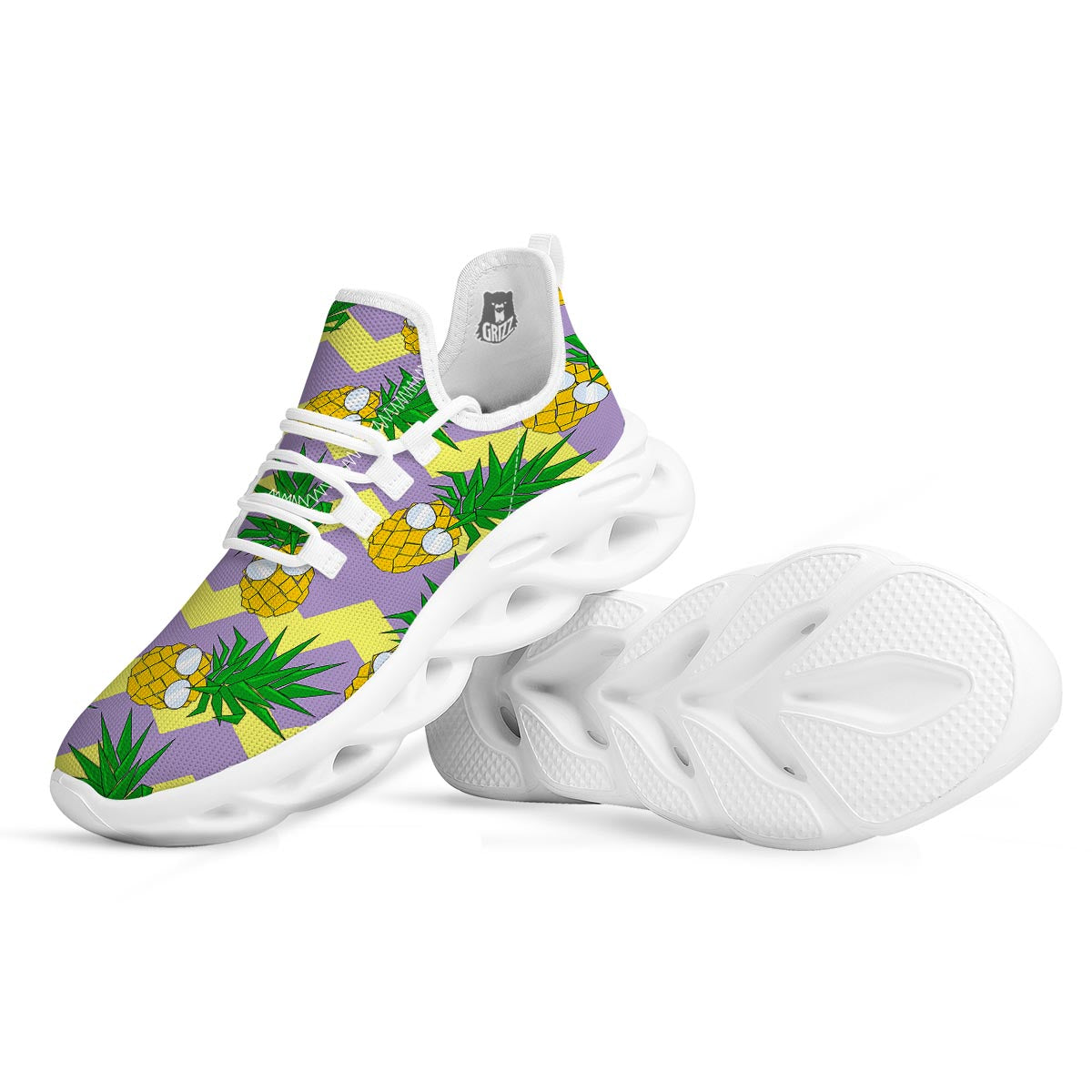Zig Zag Pineapple Print White Running Shoes-grizzshop