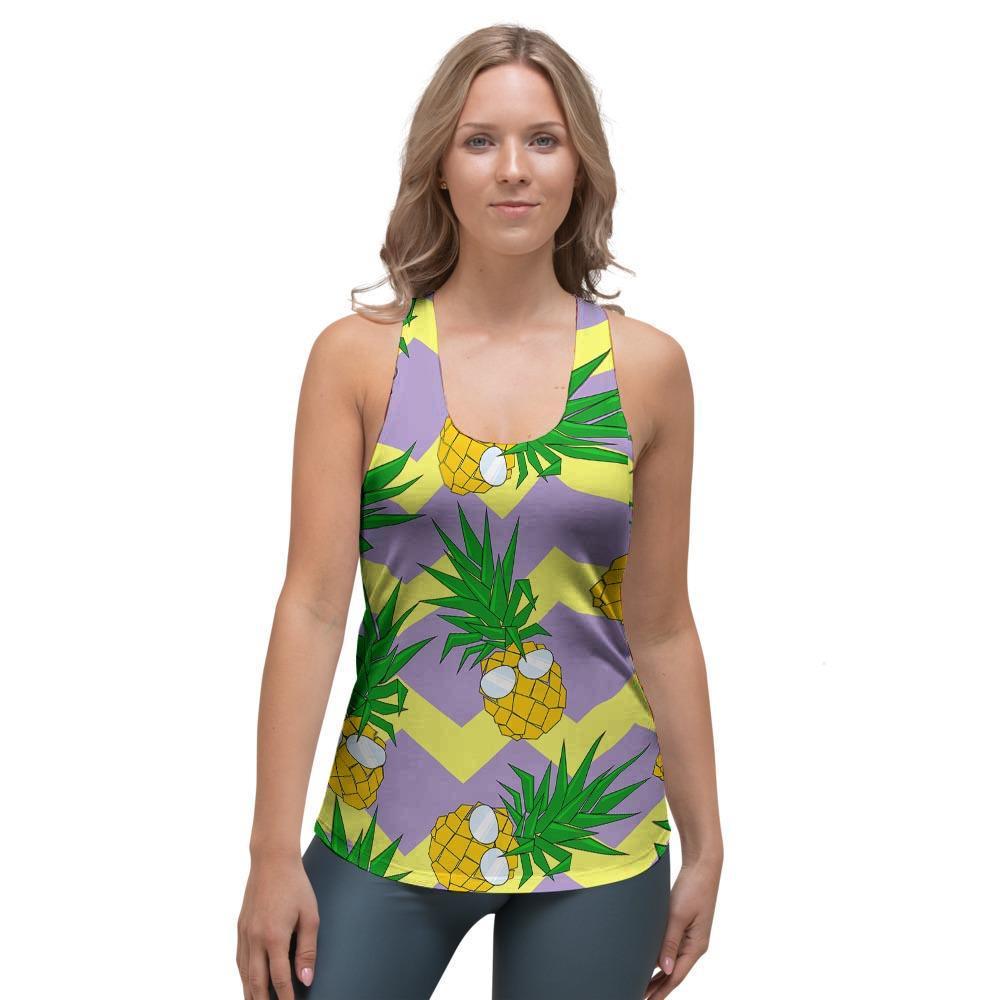 Zig Zag Pineapple Print Women's Racerback Tank Top-grizzshop