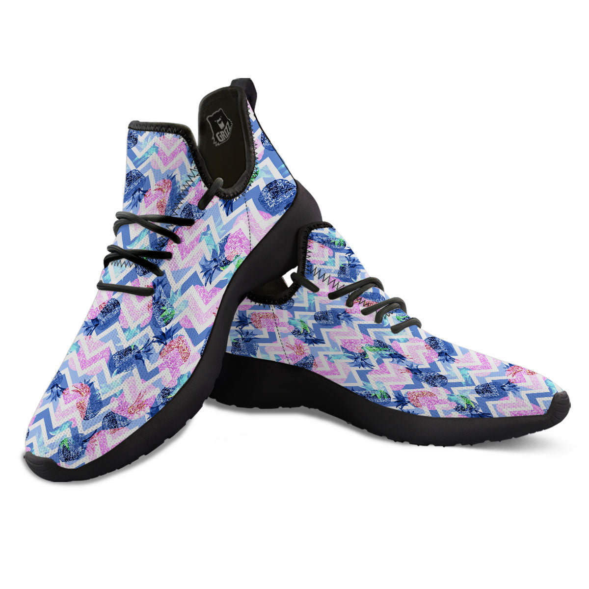 Zig Zag Pineapple Purple Print Pattern Black Athletic Shoes-grizzshop