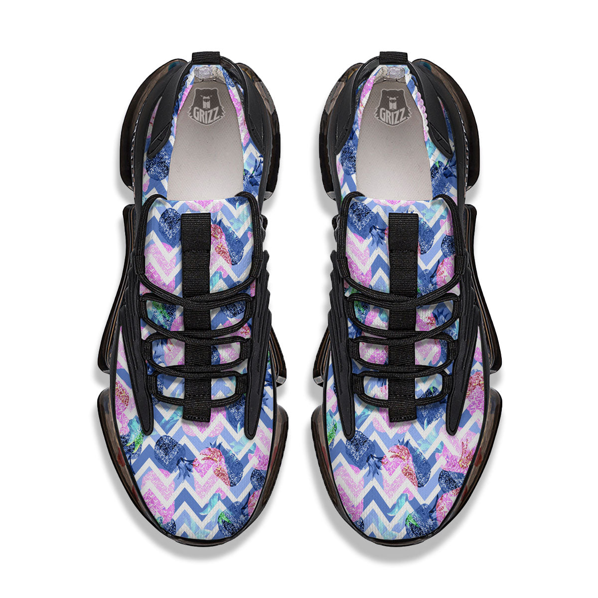 Zig Zag Pineapple Purple Print Pattern Black Gym Shoes-grizzshop