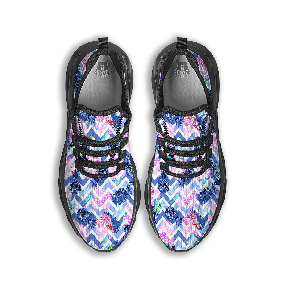 Zig Zag Pineapple Purple Print Pattern Black Running Shoes-grizzshop