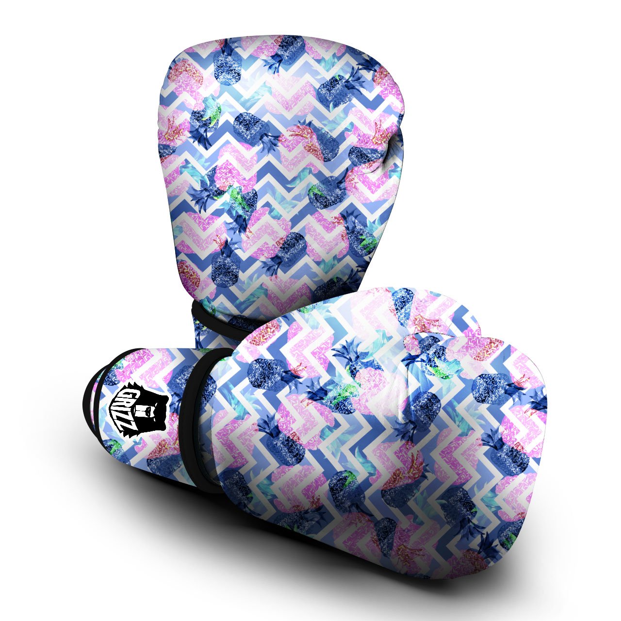 Zig Zag Pineapple Purple Print Pattern Boxing Gloves-grizzshop