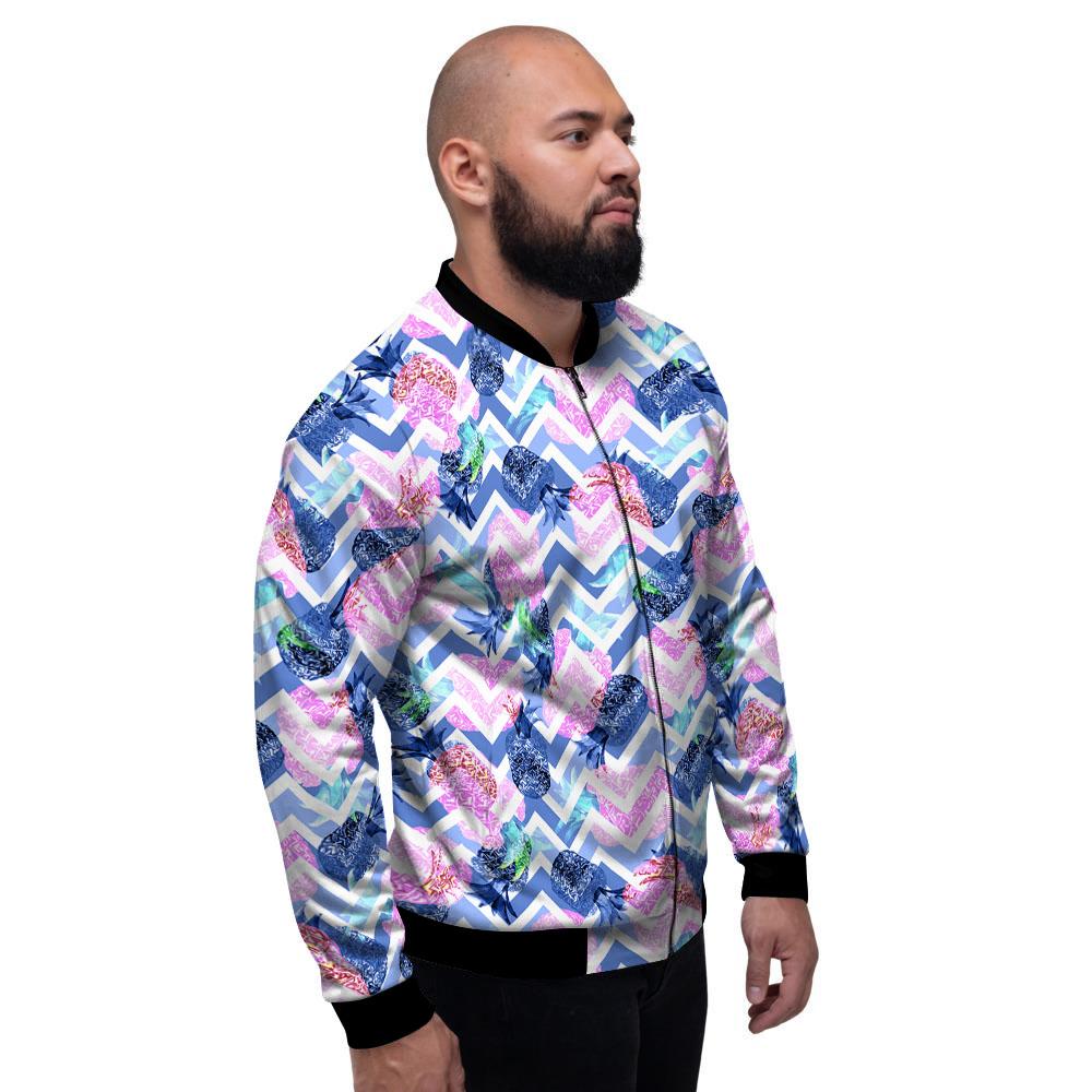 Zig Zag Pineapple Purple Print Pattern Men's Bomber Jacket-grizzshop