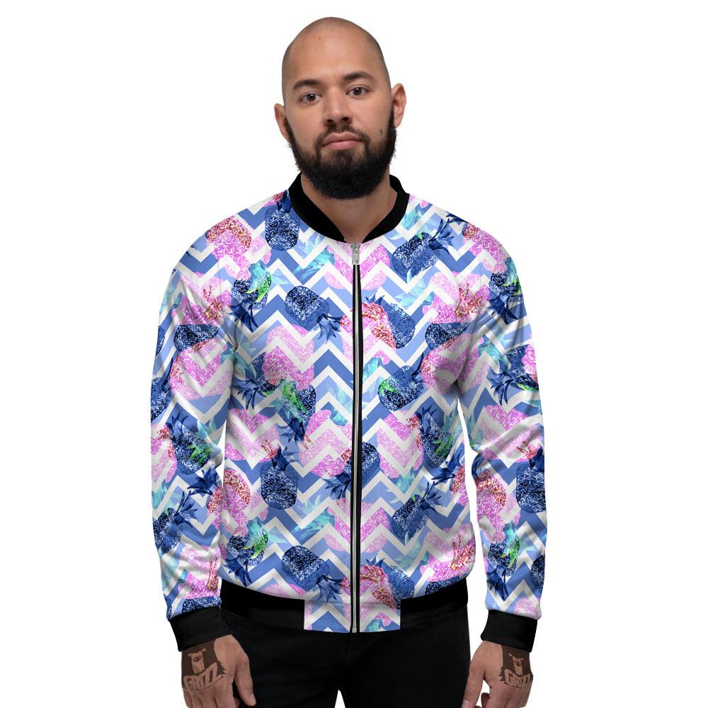 Zig Zag Pineapple Purple Print Pattern Men's Bomber Jacket-grizzshop