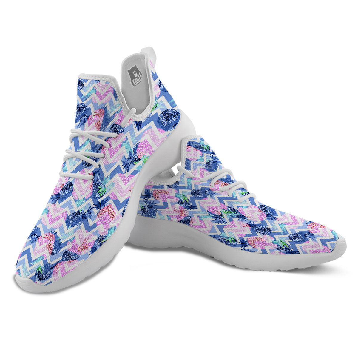 Zig Zag Pineapple Purple Print Pattern White Athletic Shoes-grizzshop