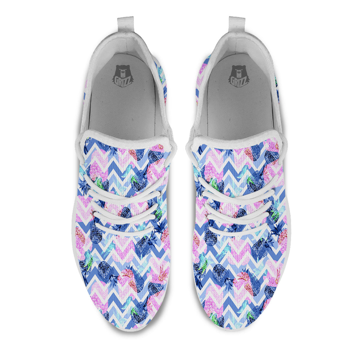 Zig Zag Pineapple Purple Print Pattern White Athletic Shoes-grizzshop