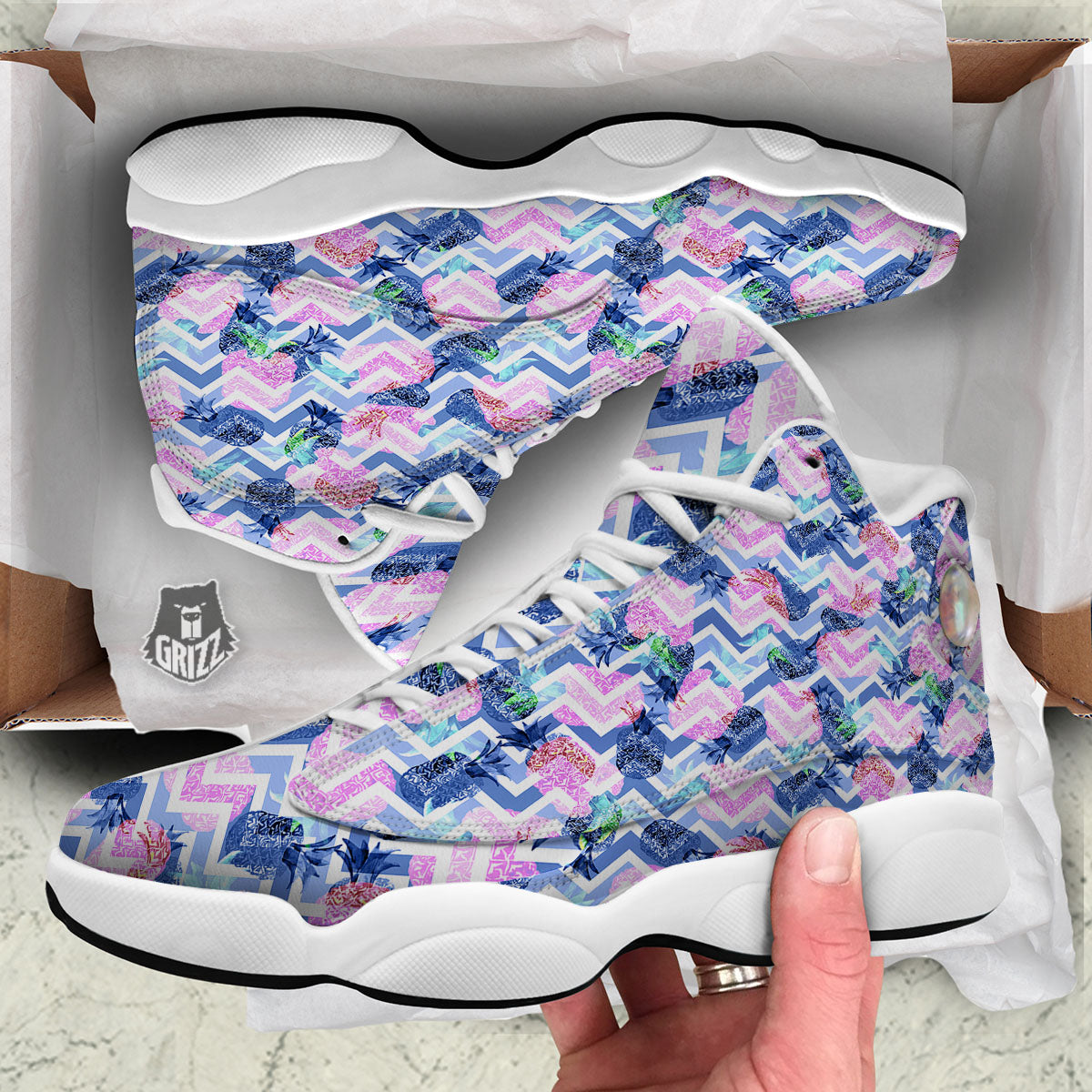 Zig Zag Pineapple Purple Print Pattern White Basketball Shoes-grizzshop