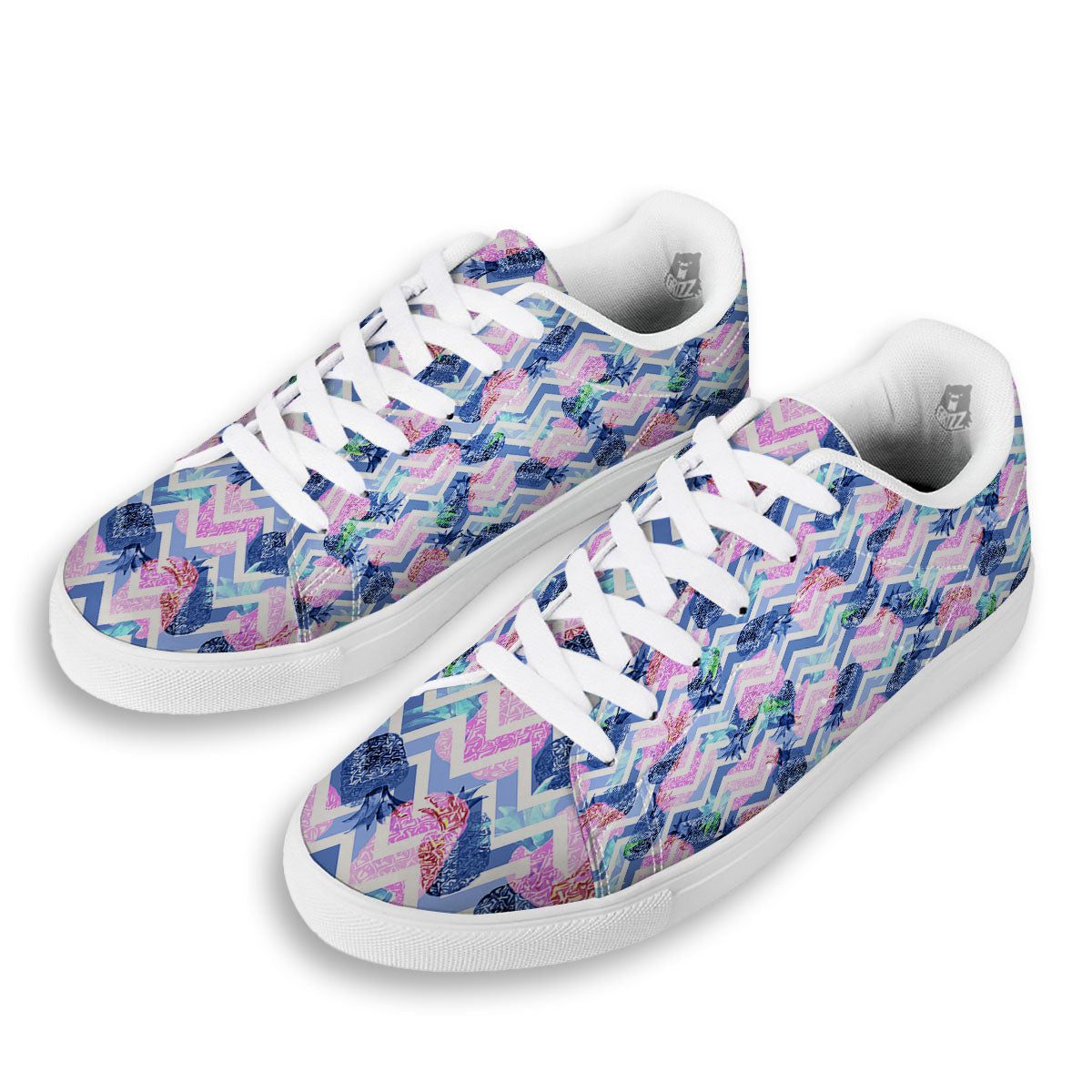 Zig Zag Pineapple Purple Print Pattern White Low Top Sneakers-grizzshop