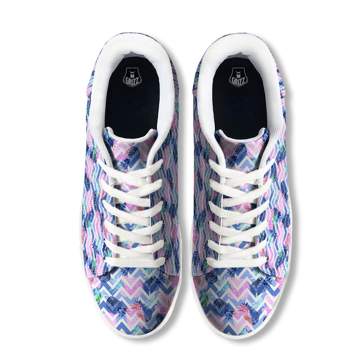 Zig Zag Pineapple Purple Print Pattern White Low Top Sneakers-grizzshop