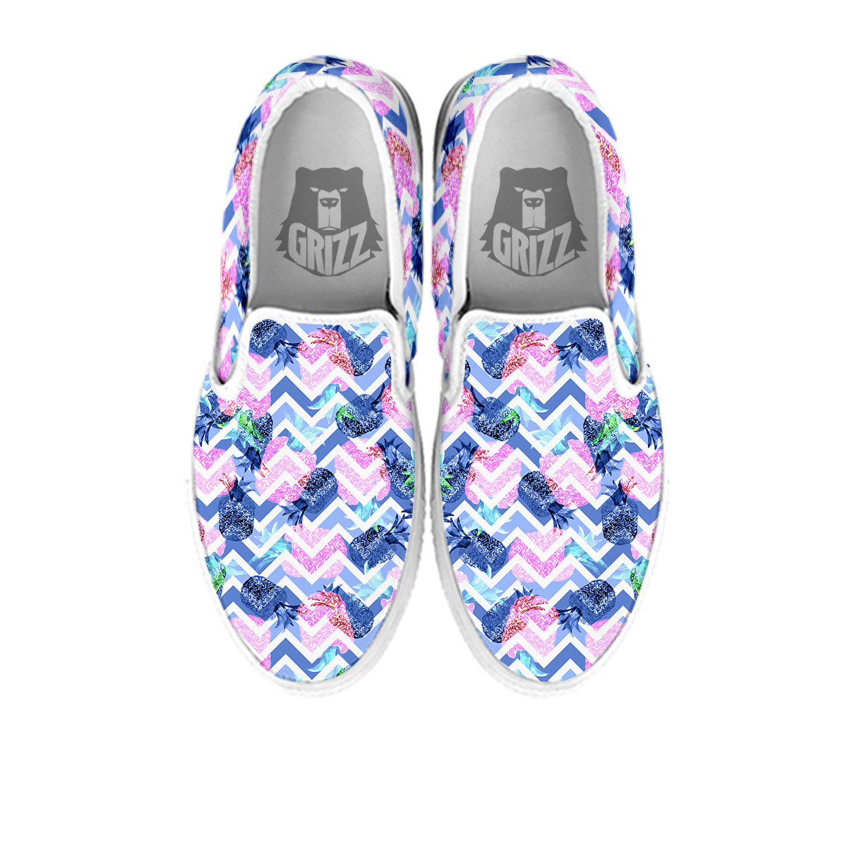 Zig Zag Pineapple Purple Print Pattern White Slip On Shoes-grizzshop