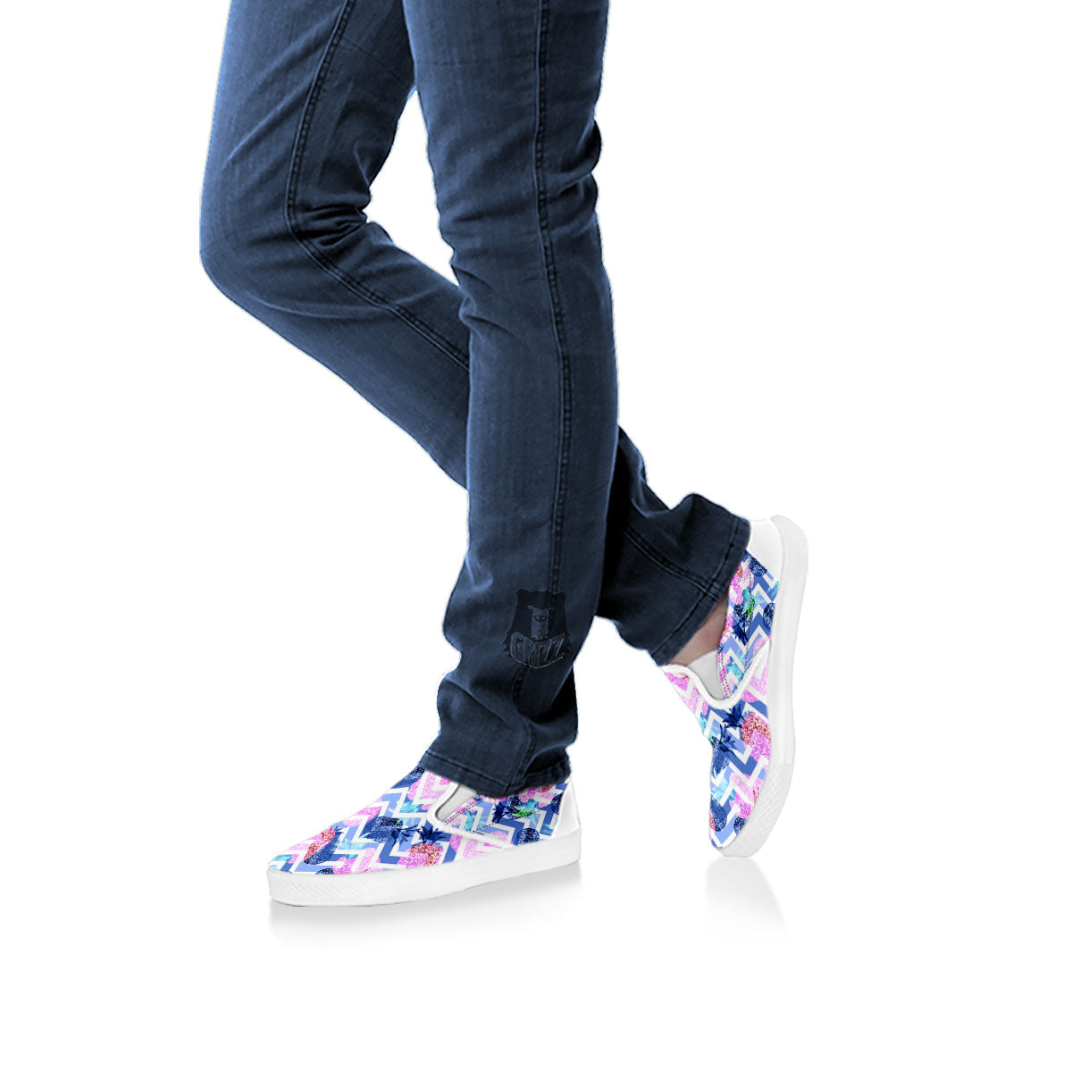 Zig Zag Pineapple Purple Print Pattern White Slip On Shoes-grizzshop