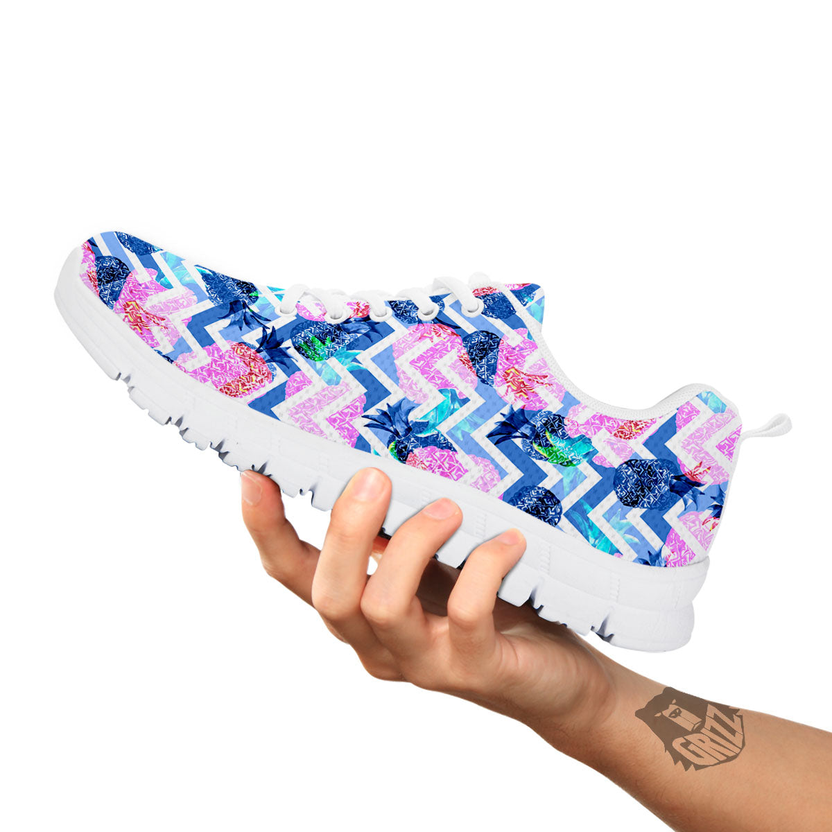 Zig Zag Pineapple Purple Print Pattern White Sneaker-grizzshop