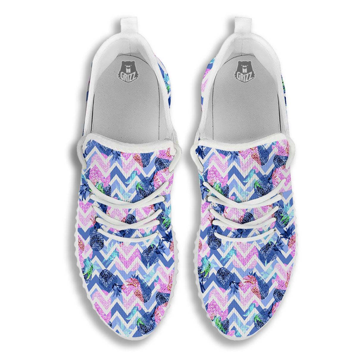 Zig Zag Pineapple Purple Print Pattern White Walking Shoes-grizzshop