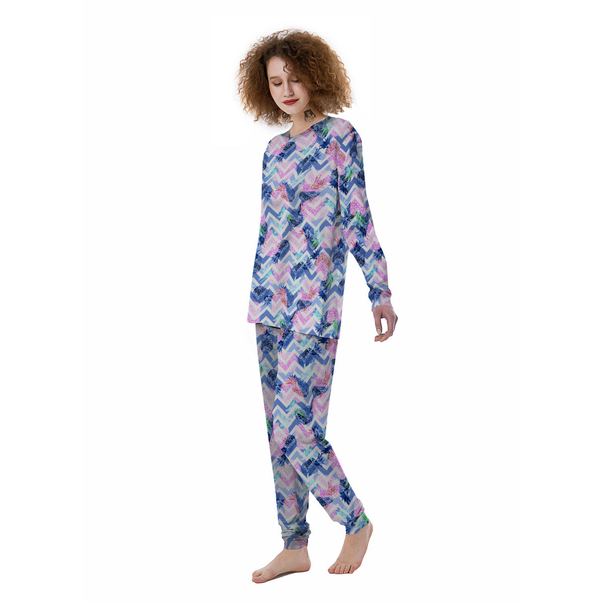Zig Zag Pineapple Purple Print Pattern Women's Pajamas-grizzshop