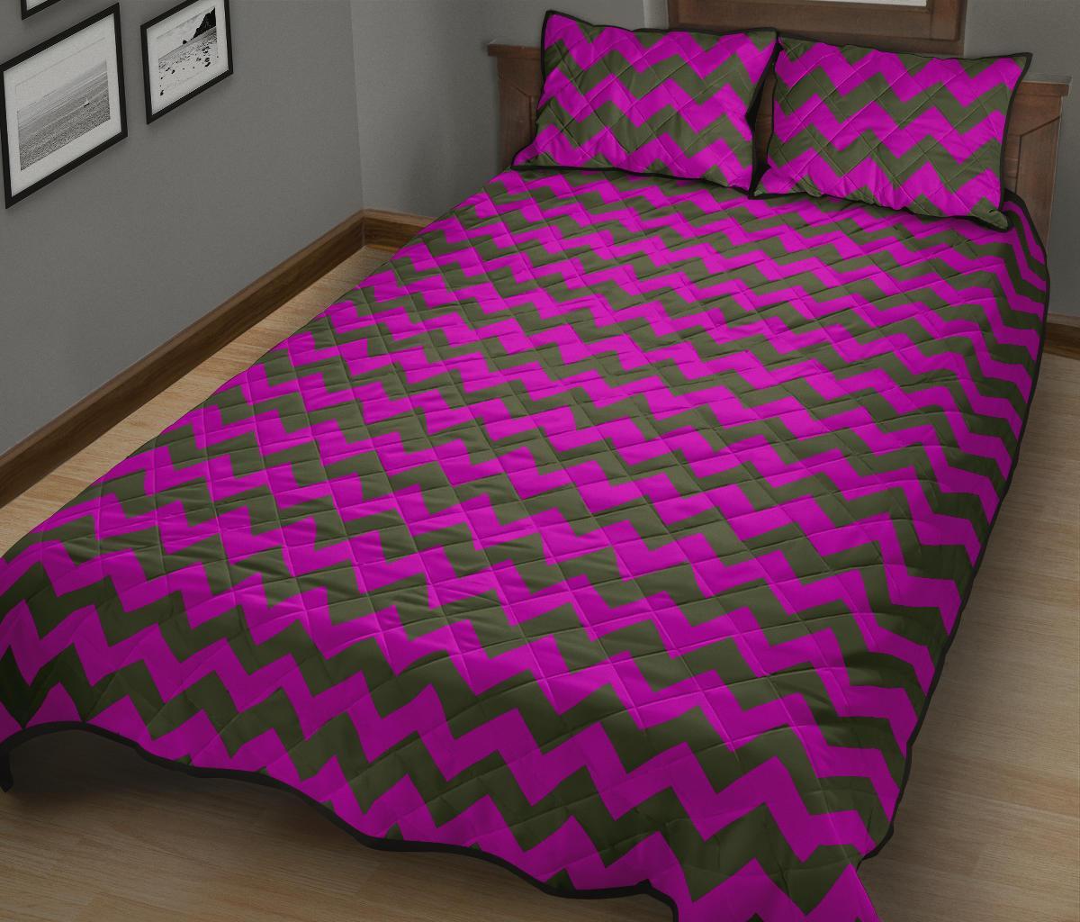 Zig Zag Purple Pattern Print Bed Set Quilt-grizzshop