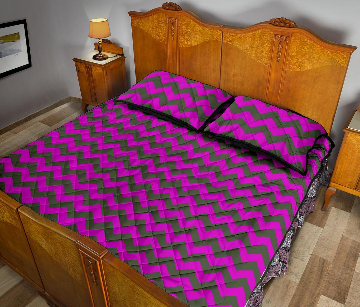 Zig Zag Purple Pattern Print Bed Set Quilt-grizzshop