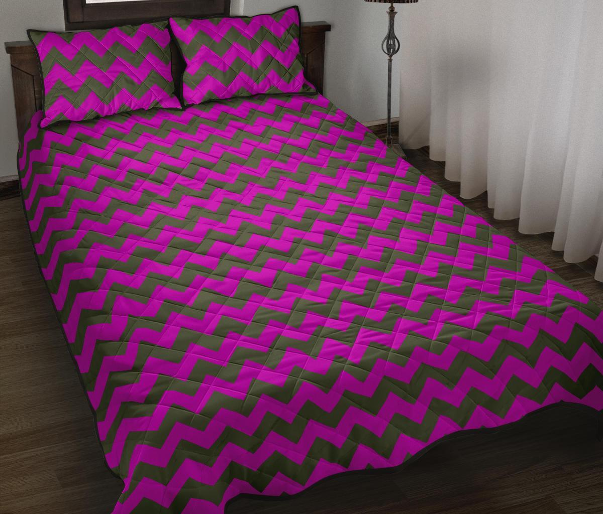 Zig Zag Purple Pattern Print Bed Set Quilt-grizzshop