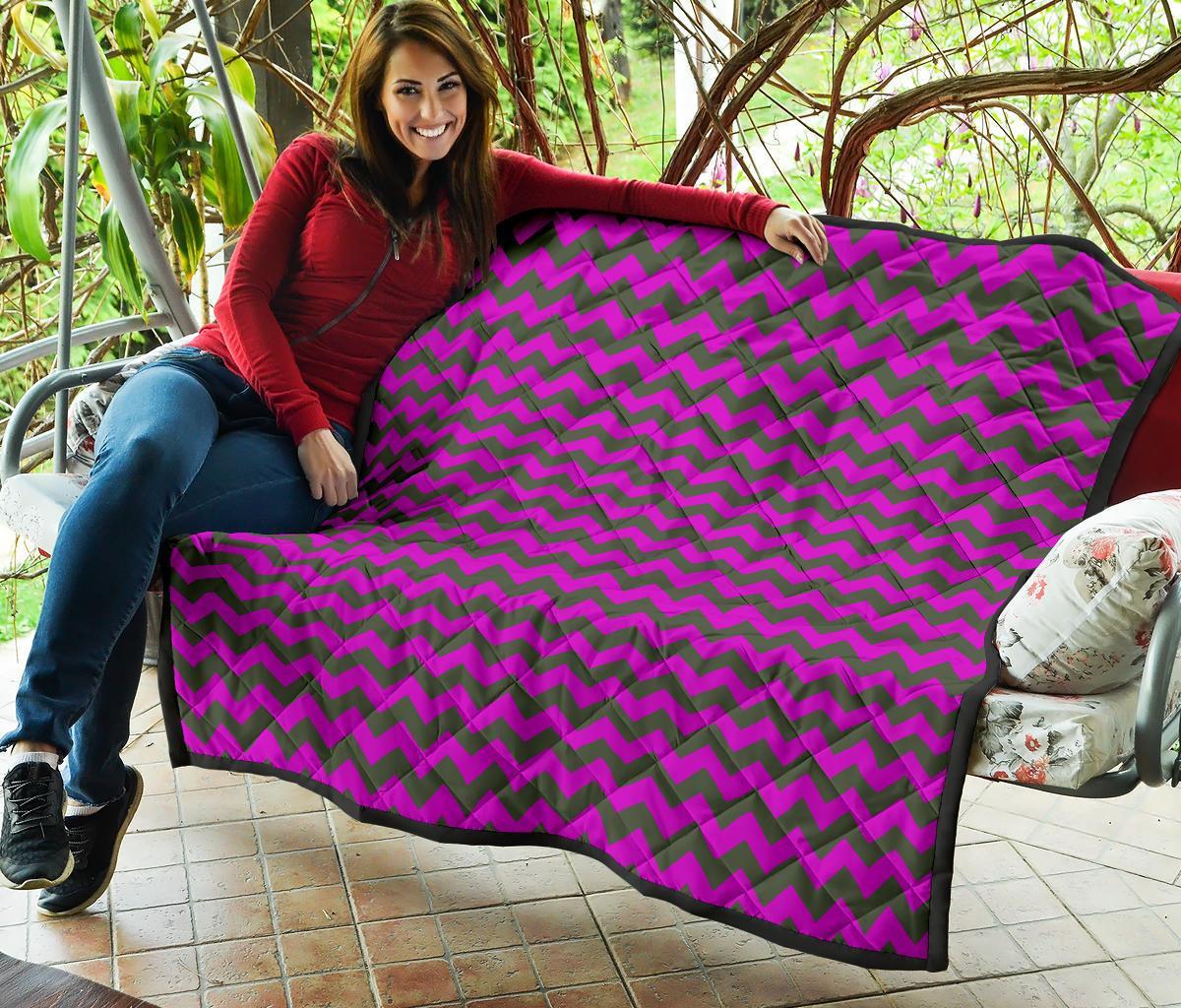 Zig Zag Purple Pattern Print Quilt-grizzshop
