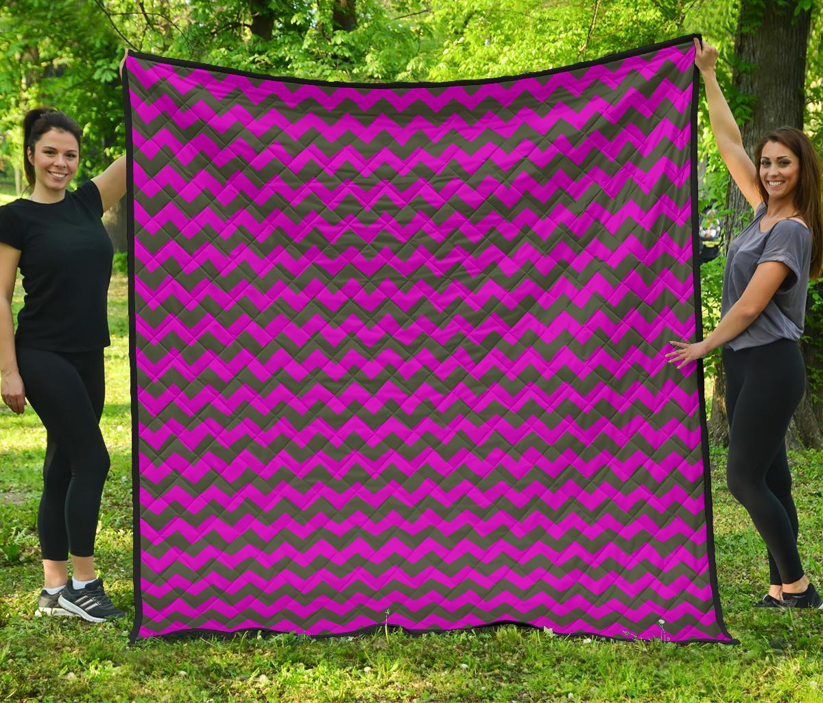 Zig Zag Purple Pattern Print Quilt-grizzshop