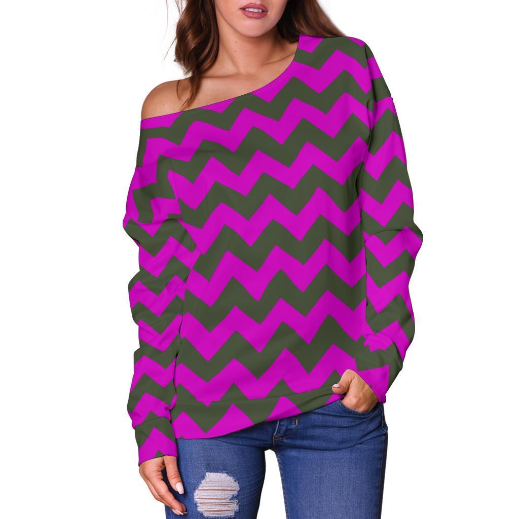 Zig Zag Purple Pattern Print Women Off Shoulder Sweatshirt-grizzshop